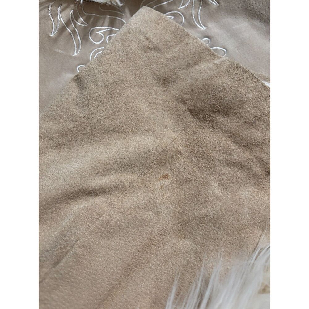Mixit Suede Leather Faux Fur Coat Western Boho Y2K Vintage Jacket Petite L - Picture 5 of 11